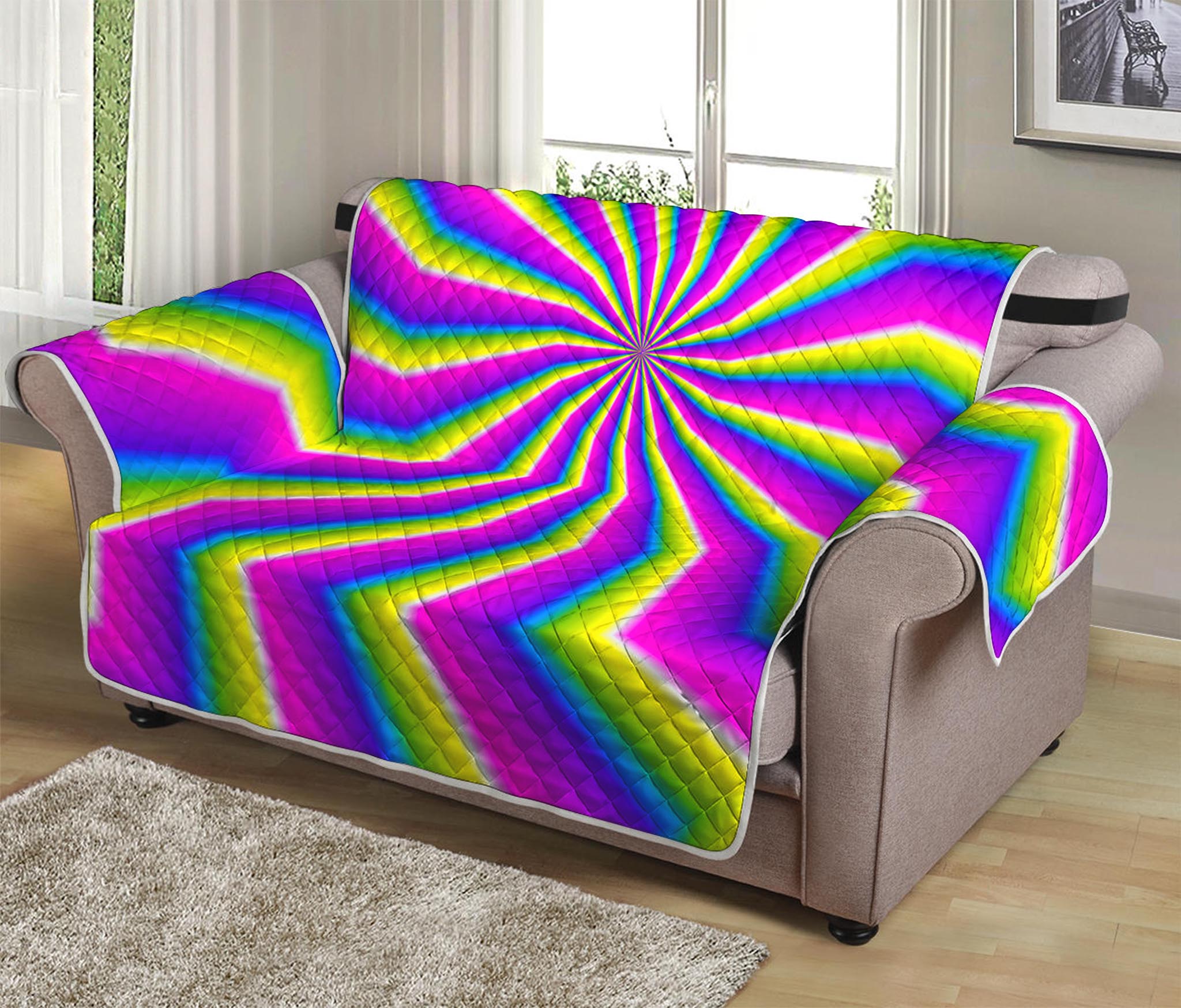 Green Dizzy Moving Optical Illusion Loveseat Protector