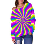 Green Dizzy Moving Optical Illusion Off Shoulder Sweatshirt GearFrost