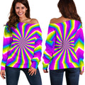 Green Dizzy Moving Optical Illusion Off The Shoulder Sweatshirt