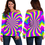 Green Dizzy Moving Optical Illusion Off Shoulder Sweatshirt GearFrost