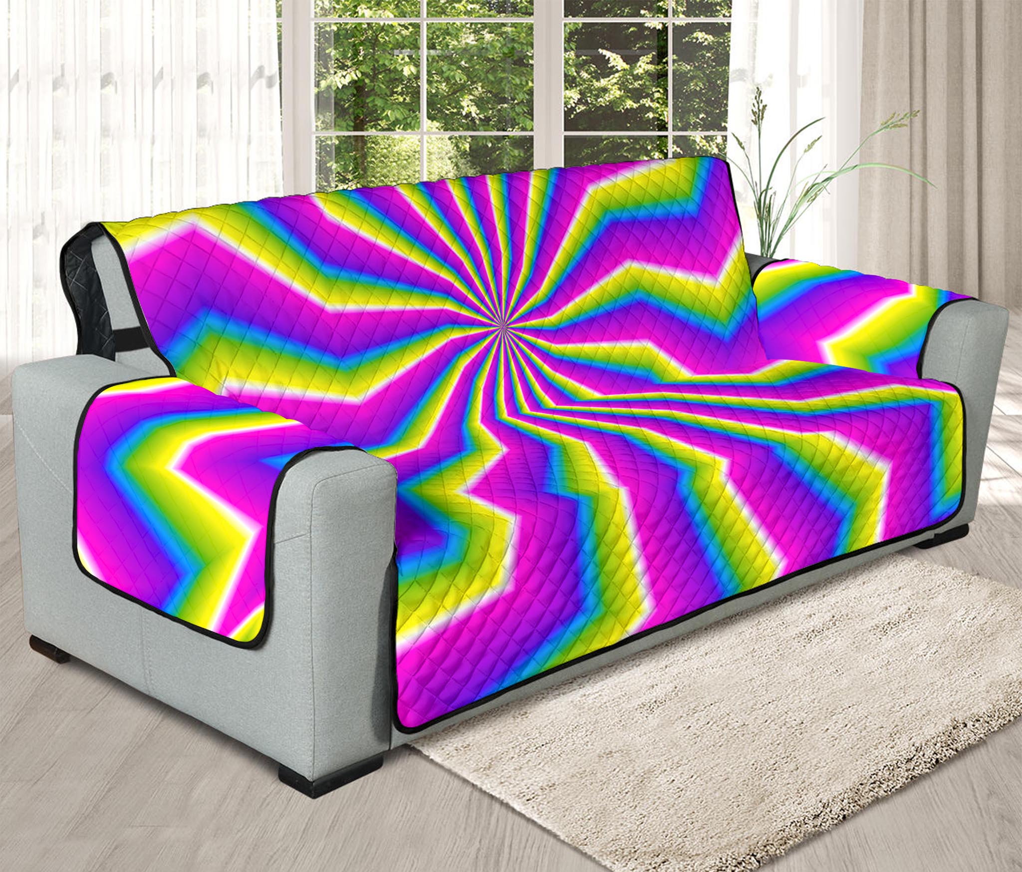 Green Dizzy Moving Optical Illusion Oversized Sofa Protector