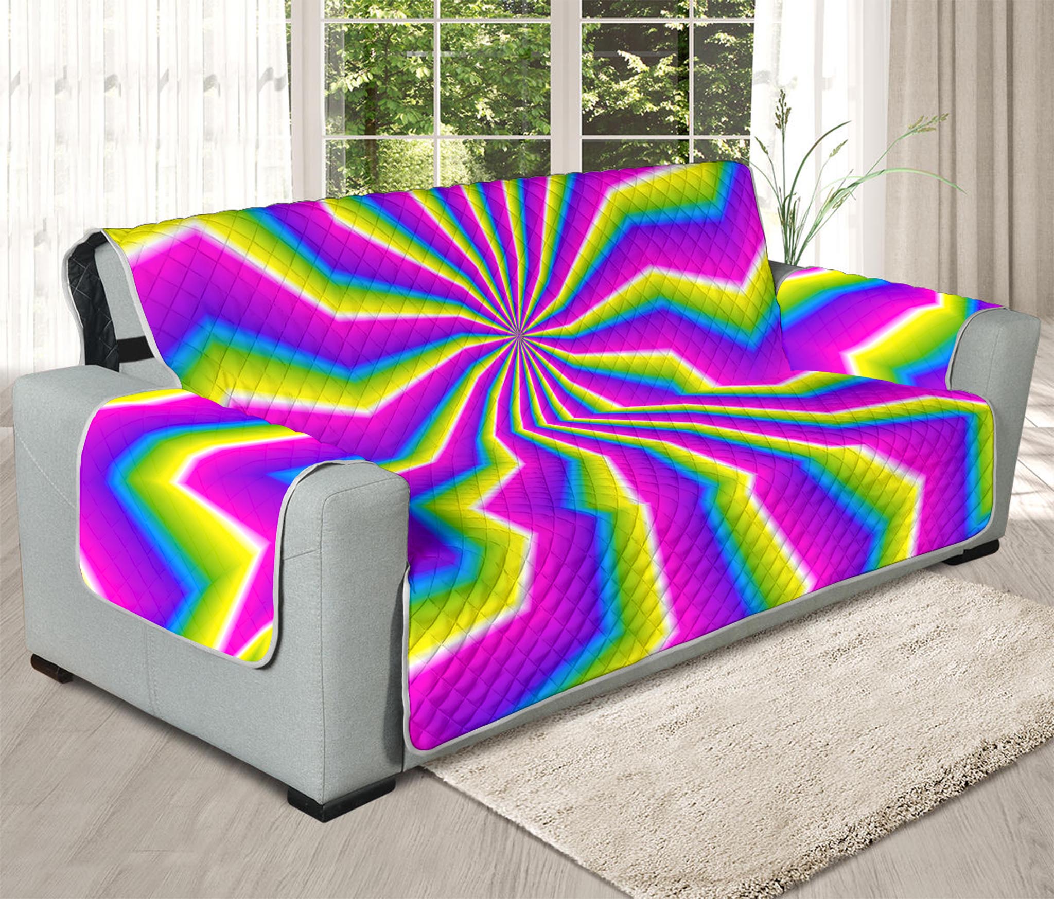 Green Dizzy Moving Optical Illusion Oversized Sofa Protector