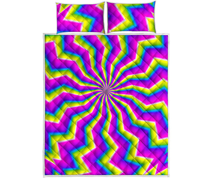 Green Dizzy Moving Optical Illusion Quilt Bed Set
