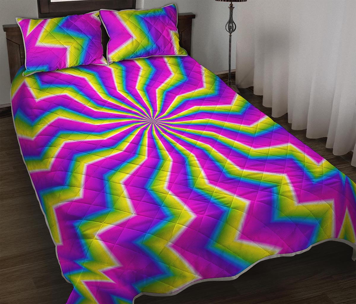 Green Dizzy Moving Optical Illusion Quilt Bed Set