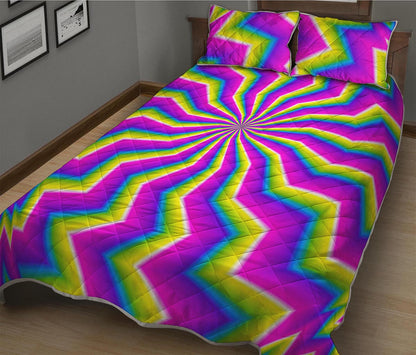 Green Dizzy Moving Optical Illusion Quilt Bed Set