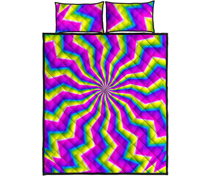Green Dizzy Moving Optical Illusion Quilt Bed Set