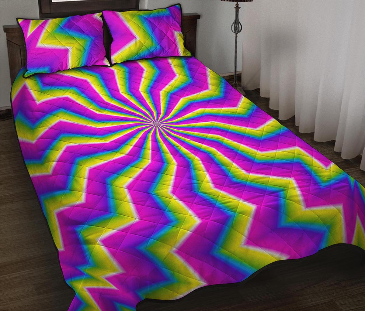 Green Dizzy Moving Optical Illusion Quilt Bed Set
