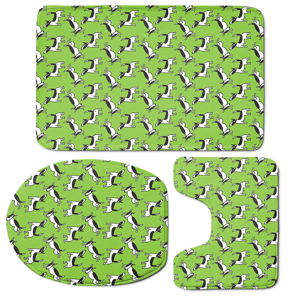Green Doodle Bull Terrier Pattern Print 3 Piece Bath Mat Set