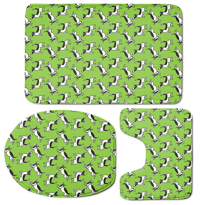 Green Doodle Bull Terrier Pattern Print 3 Piece Bath Mat Set
