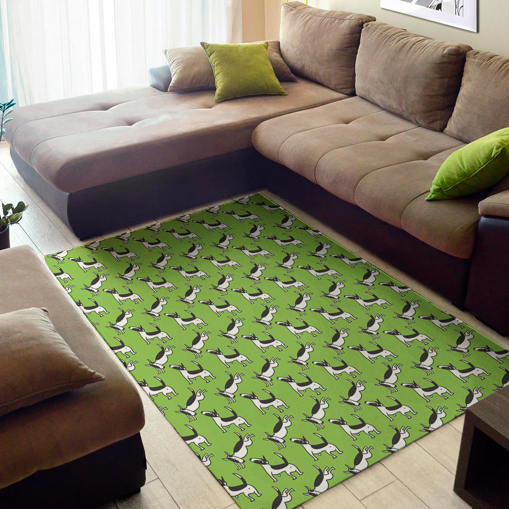 Green Doodle Bull Terrier Pattern Print Area Rug