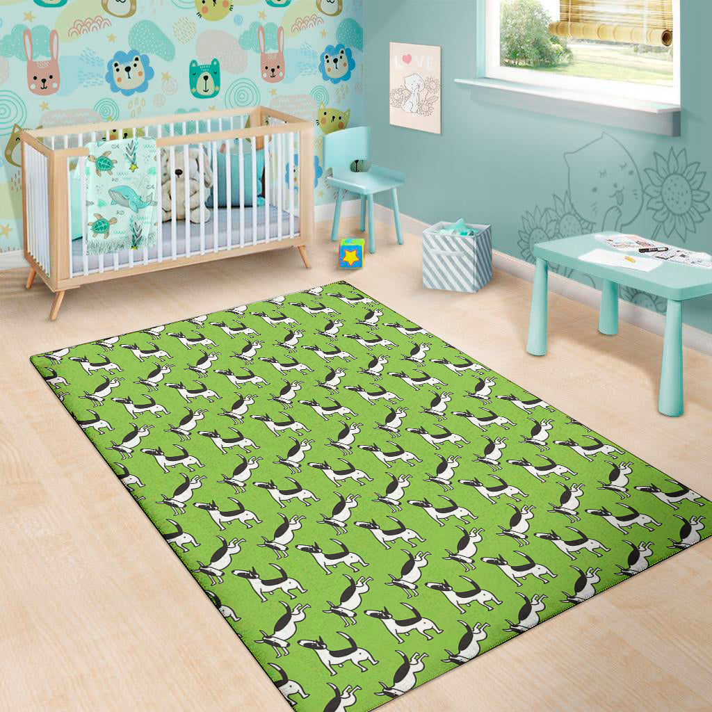 Green Doodle Bull Terrier Pattern Print Area Rug