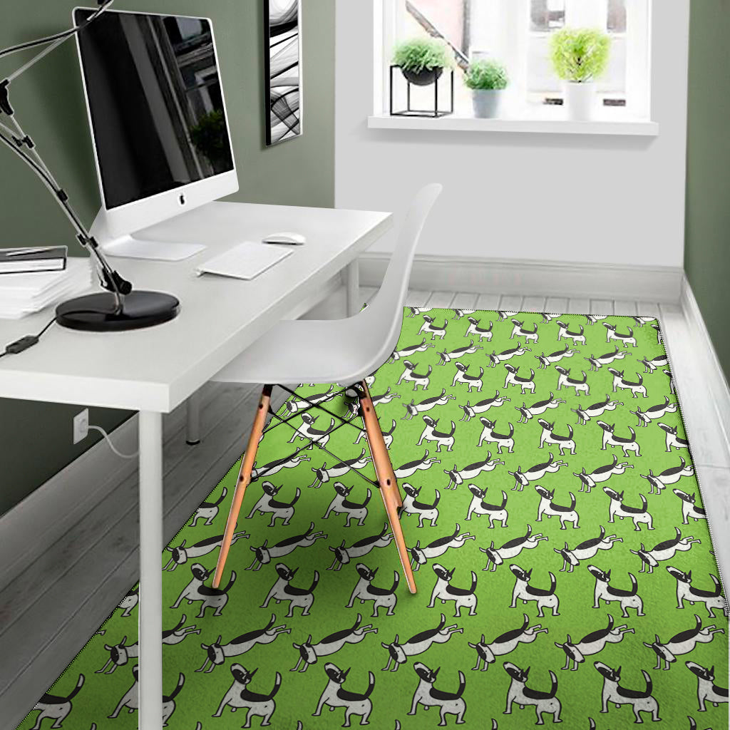 Green Doodle Bull Terrier Pattern Print Area Rug