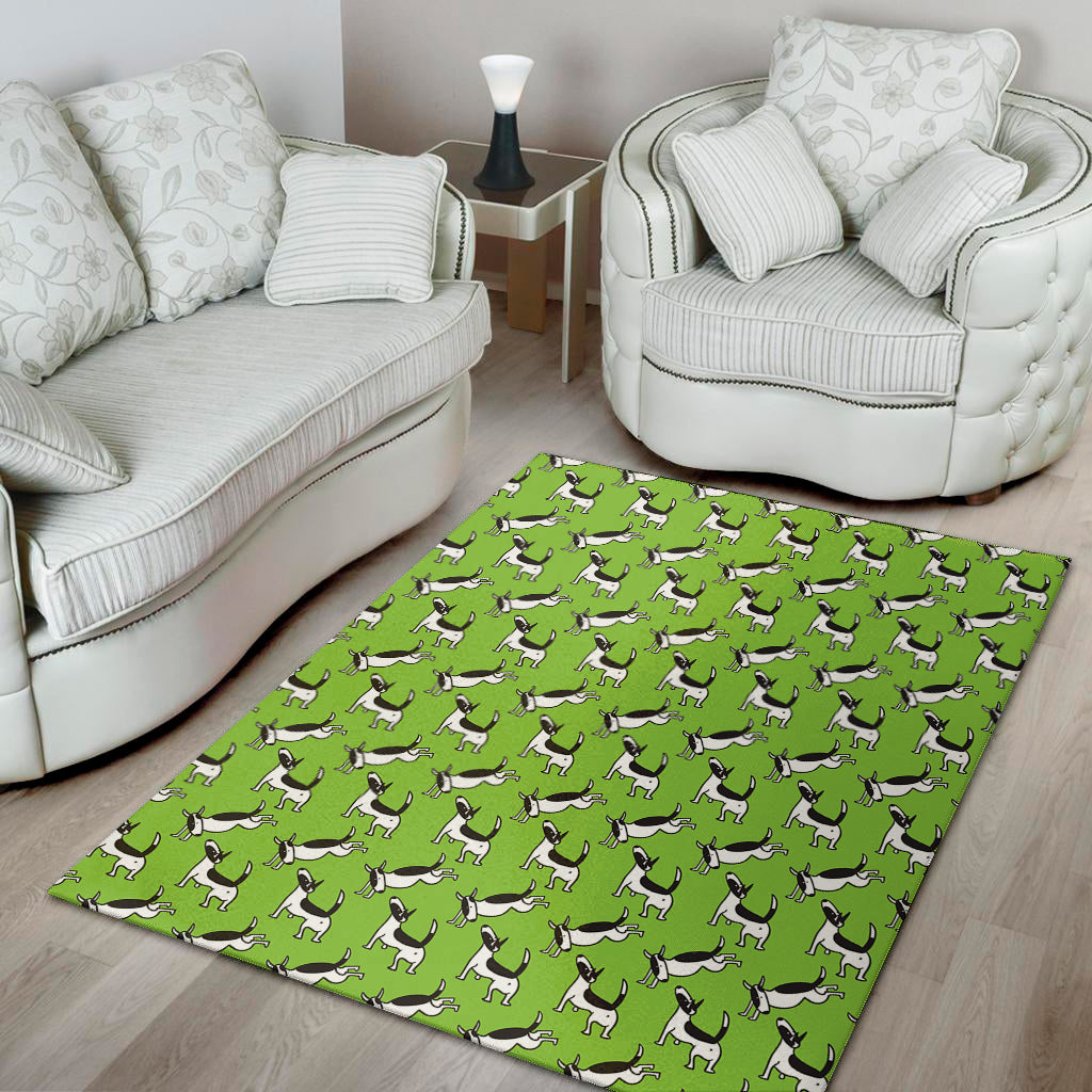 Green Doodle Bull Terrier Pattern Print Area Rug