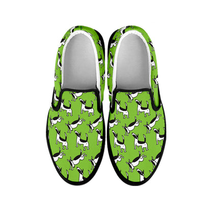 Green Doodle Bull Terrier Pattern Print Black Slip On Shoes