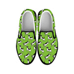 Green Doodle Bull Terrier Pattern Print Black Slip On Shoes