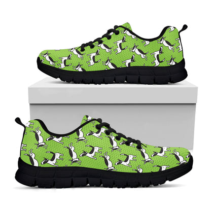 Green Doodle Bull Terrier Pattern Print Black Sneakers