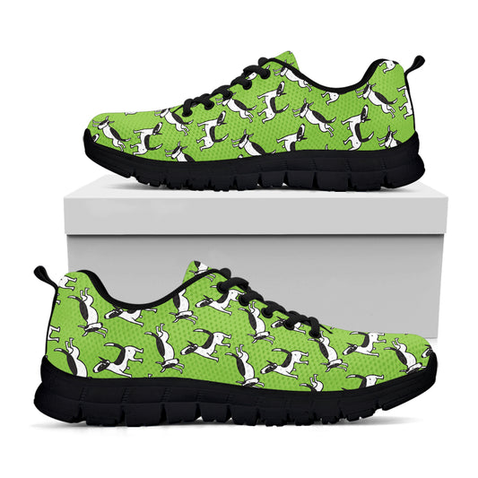 Green Doodle Bull Terrier Pattern Print Black Sneakers