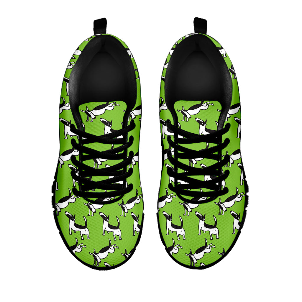 Green Doodle Bull Terrier Pattern Print Black Sneakers