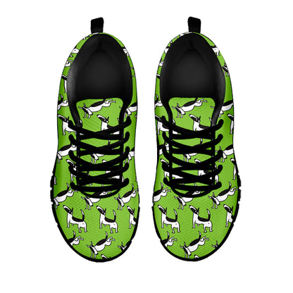 Green Doodle Bull Terrier Pattern Print Black Sneakers