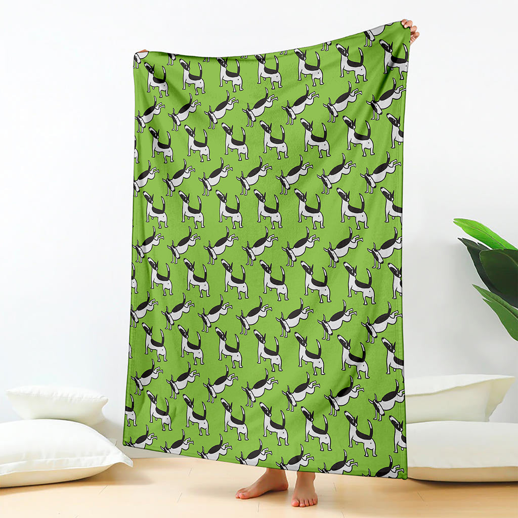 Green Doodle Bull Terrier Pattern Print Blanket