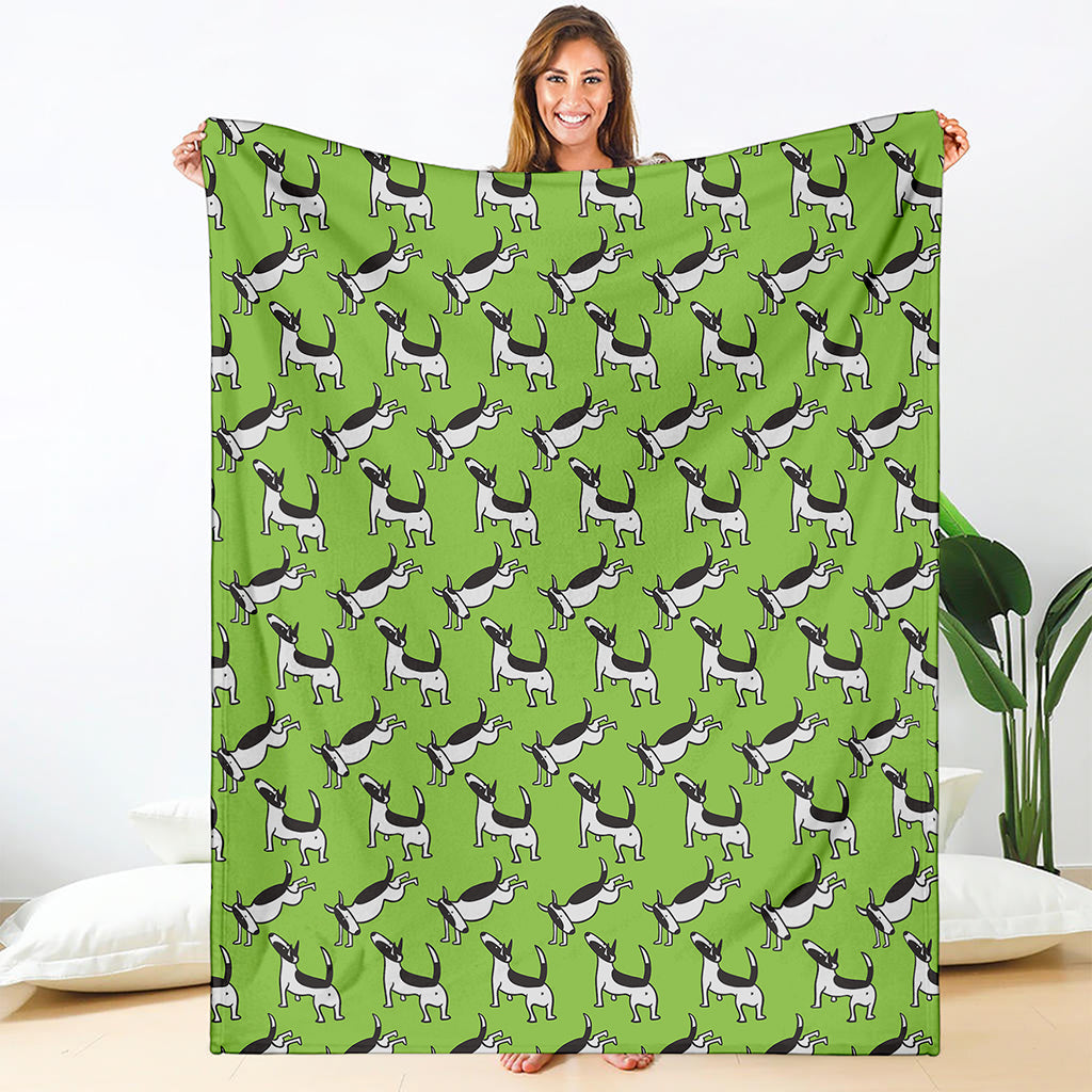 Green Doodle Bull Terrier Pattern Print Blanket