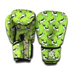 Green Doodle Bull Terrier Pattern Print Boxing Gloves