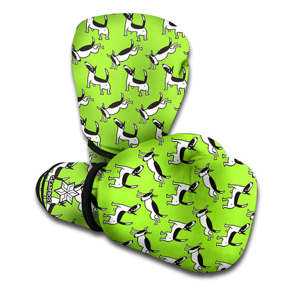 Green Doodle Bull Terrier Pattern Print Boxing Gloves