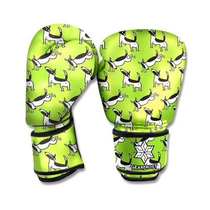 Green Doodle Bull Terrier Pattern Print Boxing Gloves
