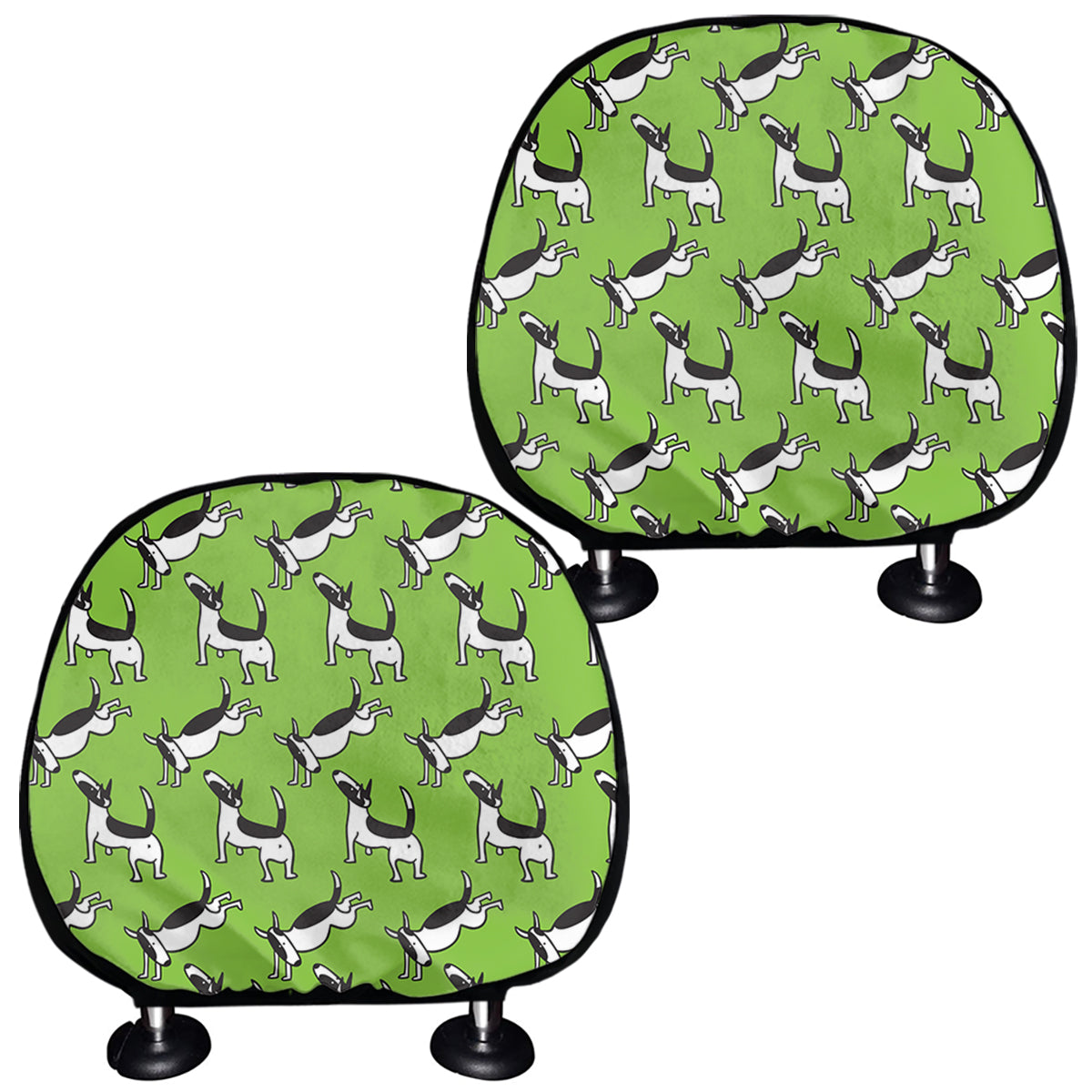 Green Doodle Bull Terrier Pattern Print Car Headrest Covers
