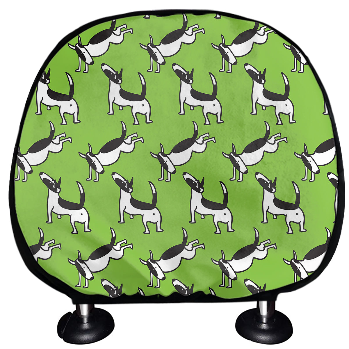 Green Doodle Bull Terrier Pattern Print Car Headrest Covers