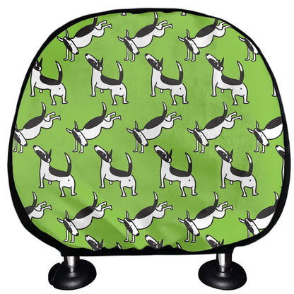 Green Doodle Bull Terrier Pattern Print Car Headrest Covers