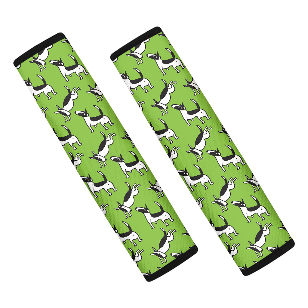 Green Doodle Bull Terrier Pattern Print Car Seat Belt Covers