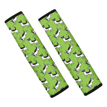 Green Doodle Bull Terrier Pattern Print Car Seat Belt Covers