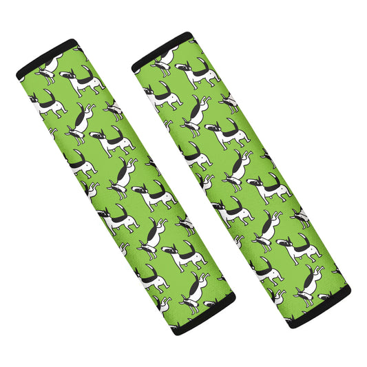 Green Doodle Bull Terrier Pattern Print Car Seat Belt Covers