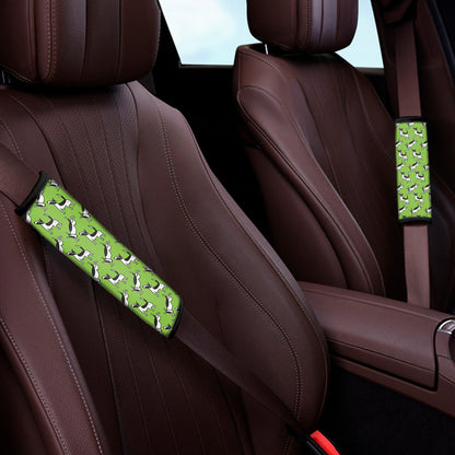 Green Doodle Bull Terrier Pattern Print Car Seat Belt Covers