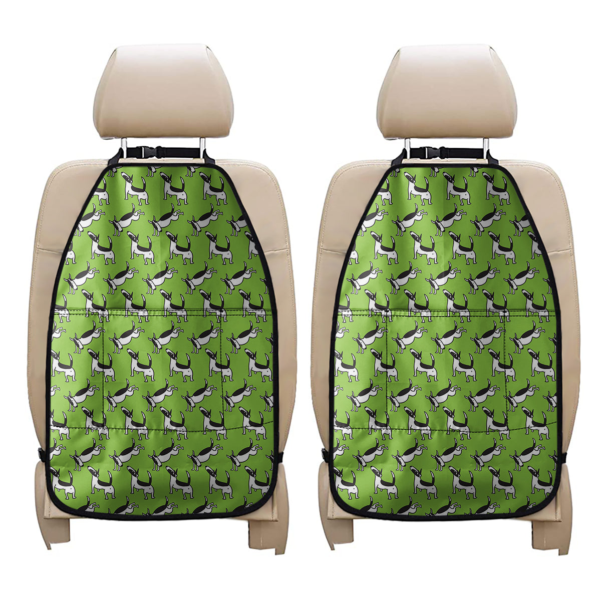 Green Doodle Bull Terrier Pattern Print Car Seat Organizers