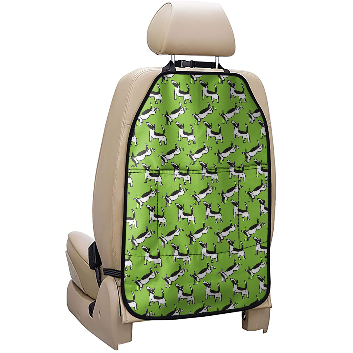 Green Doodle Bull Terrier Pattern Print Car Seat Organizers