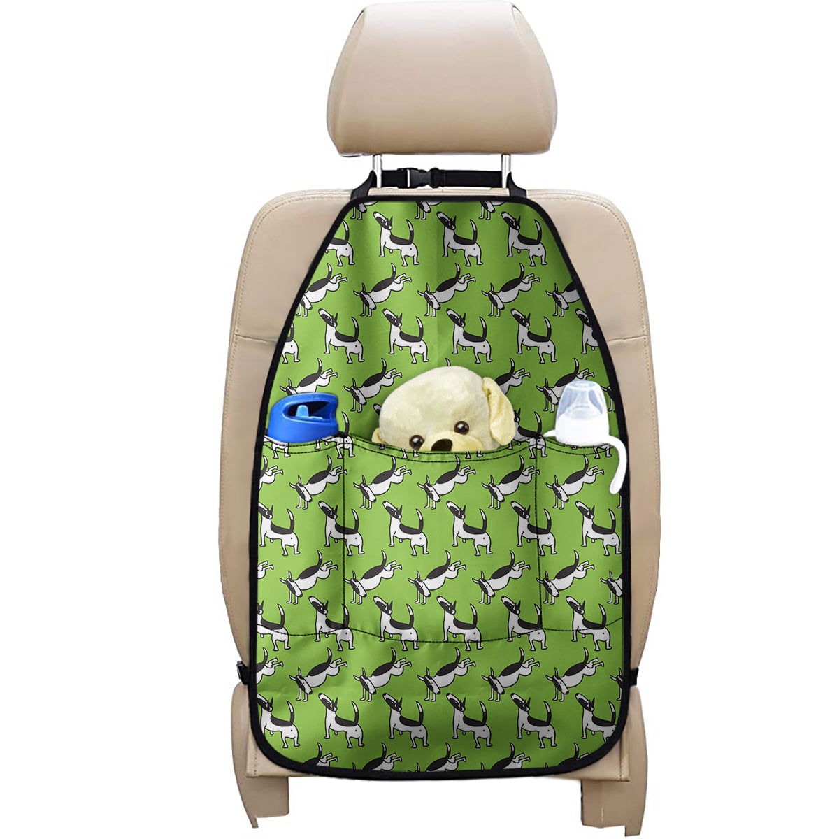 Green Doodle Bull Terrier Pattern Print Car Seat Organizers