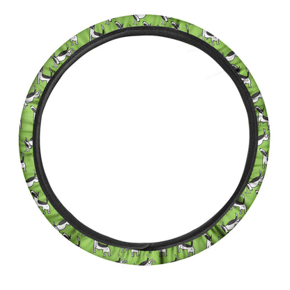 Green Doodle Bull Terrier Pattern Print Car Steering Wheel Cover