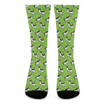 Green Doodle Bull Terrier Pattern Print Crew Socks