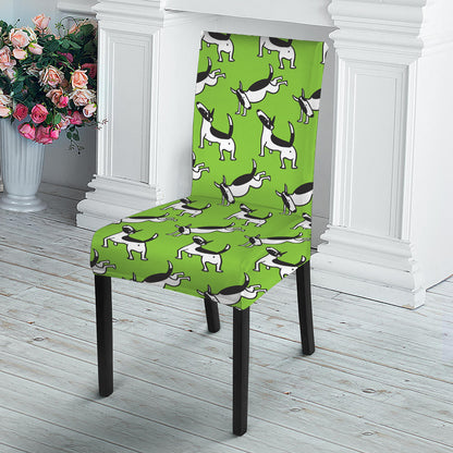 Green Doodle Bull Terrier Pattern Print Dining Chair Slipcover