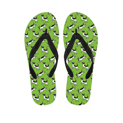 Green Doodle Bull Terrier Pattern Print Flip Flops