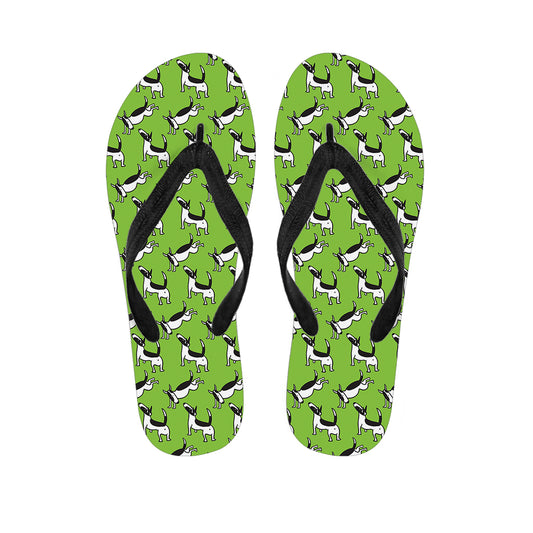 Green Doodle Bull Terrier Pattern Print Flip Flops