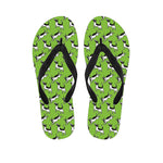 Green Doodle Bull Terrier Pattern Print Flip Flops