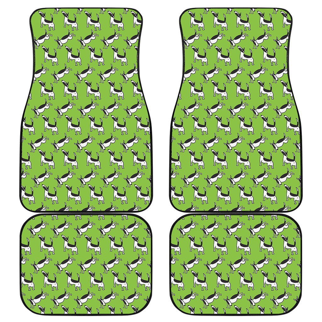 Green Doodle Bull Terrier Pattern Print Front and Back Car Floor Mats