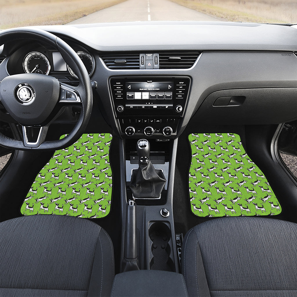 Green Doodle Bull Terrier Pattern Print Front and Back Car Floor Mats