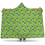 Green Doodle Bull Terrier Pattern Print Hooded Blanket