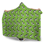 Green Doodle Bull Terrier Pattern Print Hooded Blanket