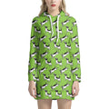 Green Doodle Bull Terrier Pattern Print Pullover Hoodie Dress