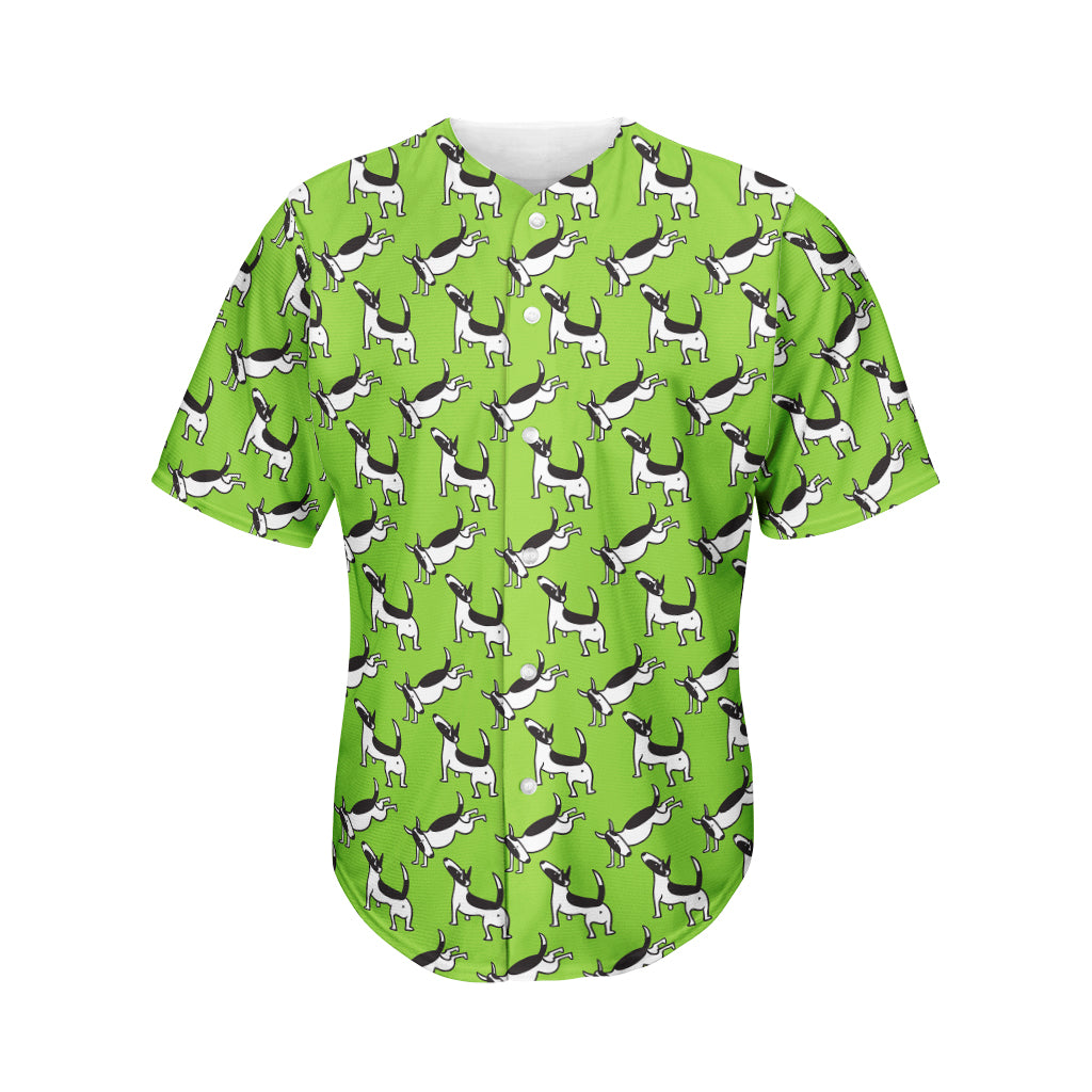 Green Doodle Bull Terrier Pattern Print Men's Baseball Jersey